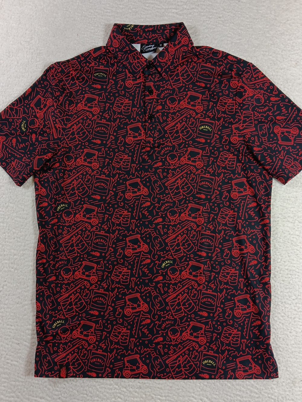 Sunday Swagger Shirt Mens Medium Performance Polo Fireball Whiskey Golf